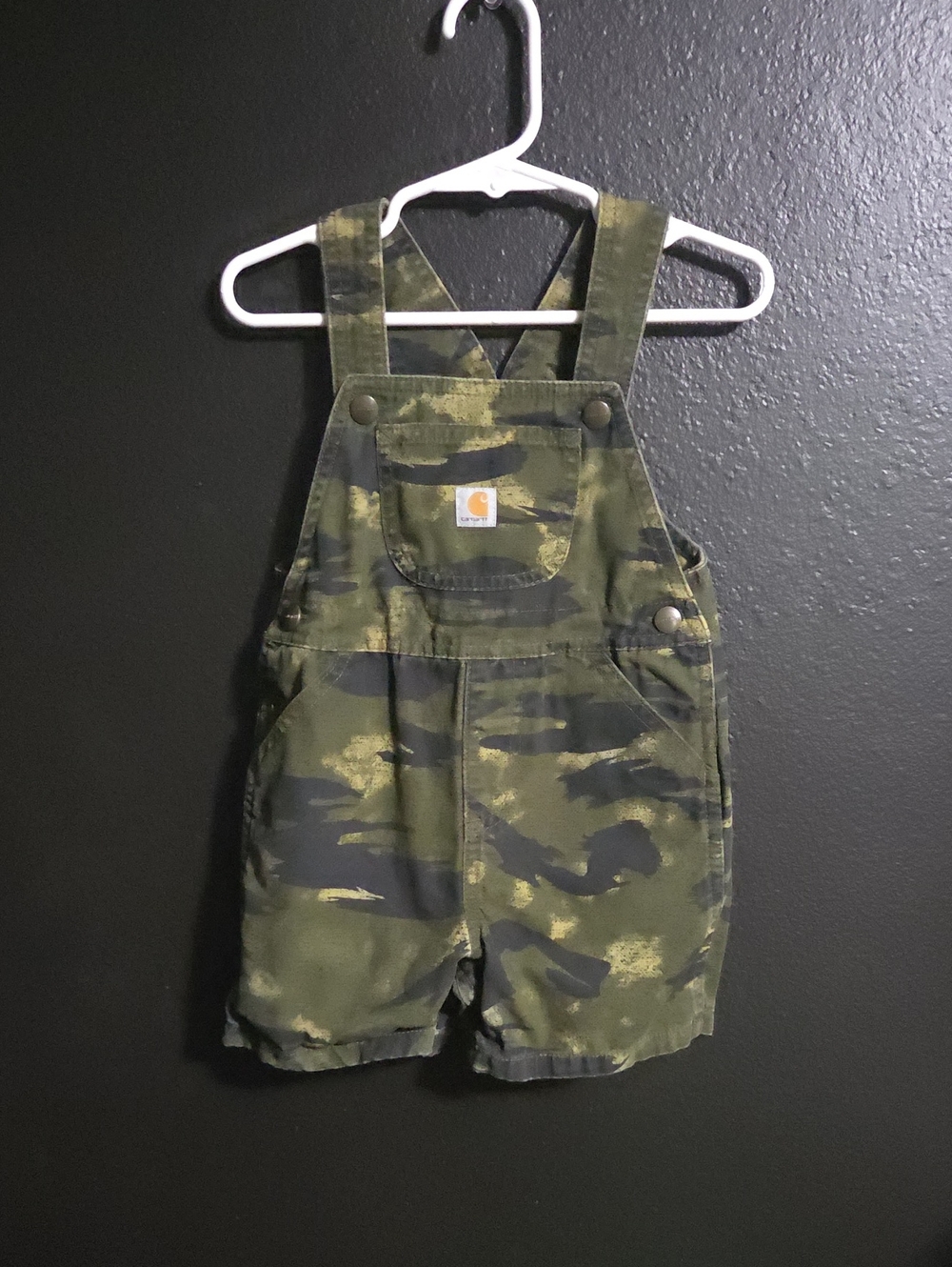 Carhartt 3T Kids' Camo Short Overalls - Olive Green